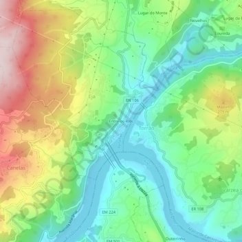 Entre-os-Riosの地形図、標高、地勢