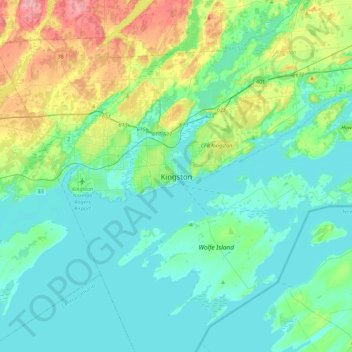 Kingstonの地形図、標高、地勢