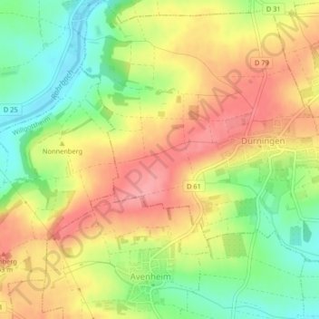 Eselwegの地形図、標高、地勢