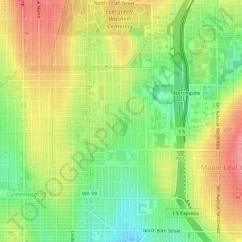 Licton Springsの地形図、標高、地勢