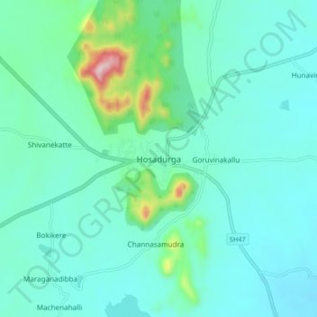 Hosadurgaの地形図、標高、地勢
