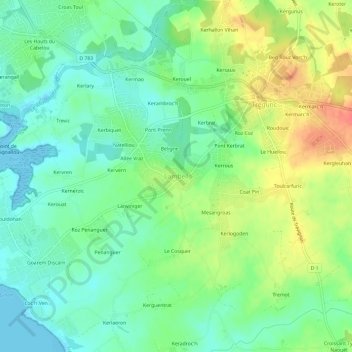 Lambellの地形図、標高、地勢