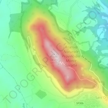 Monte Soratteの地形図、標高、地勢