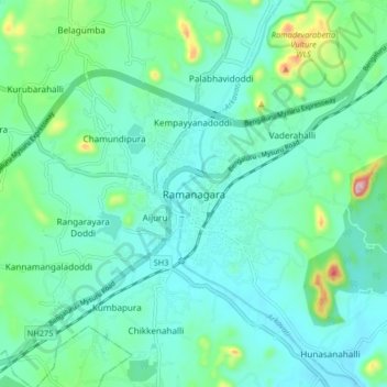 Ramanagaraの地形図、標高、地勢