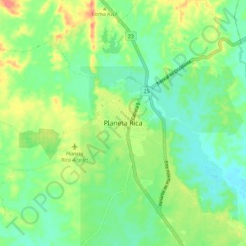 Planeta Ricaの地形図、標高、地勢