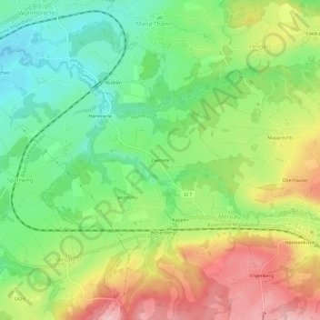 Zwieseleの地形図、標高、地勢