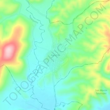 Ayotlaの地形図、標高、地勢
