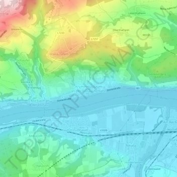 Krummnußbaum an der Donauuferbahnの地形図、標高、地勢