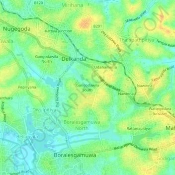 Gangodawila Southの地形図、標高、地勢