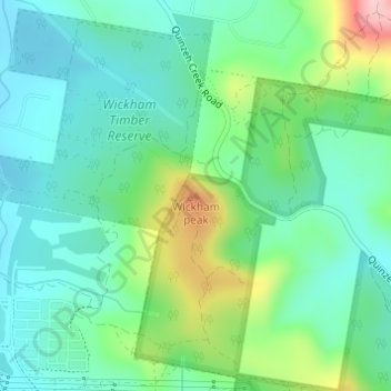Wickham peakの地形図、標高、地勢