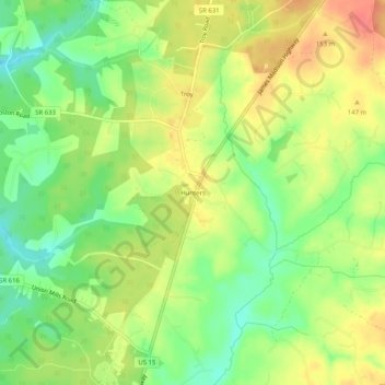 Huntersの地形図、標高、地勢