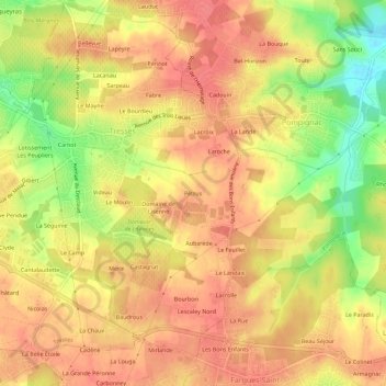 Pétrusの地形図、標高、地勢