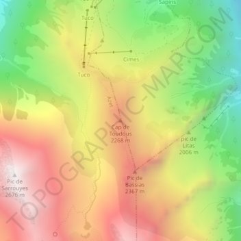Cap de Toudousの地形図、標高、地勢