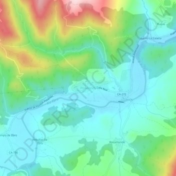 Polientesの地形図、標高、地勢