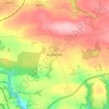 Ludchurchの地形図、標高、地勢