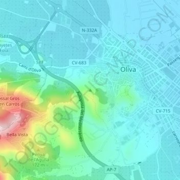Tossal de la Creuの地形図、標高、地勢