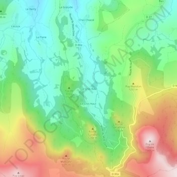 Le Cros Basの地形図、標高、地勢