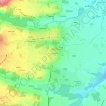 En Castagnéの地形図、標高、地勢
