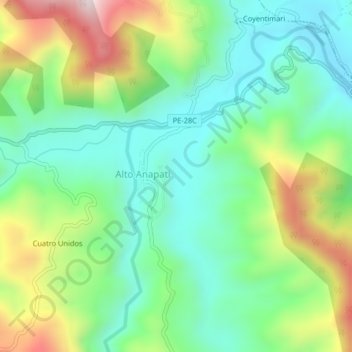 Yabacheaの地形図、標高、地勢