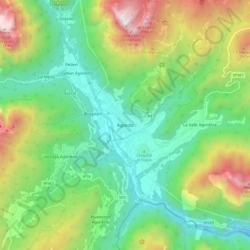 Agordo - Agortの地形図、標高、地勢