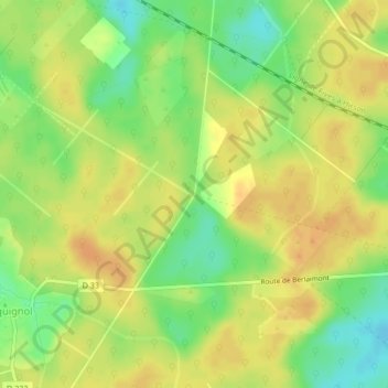 Carrefour de la Roulie aux Equettesの地形図、標高、地勢