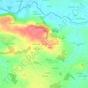 Le Clarayの地形図、標高、地勢