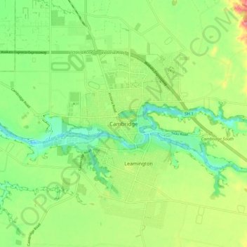Cambridgeの地形図、標高、地勢