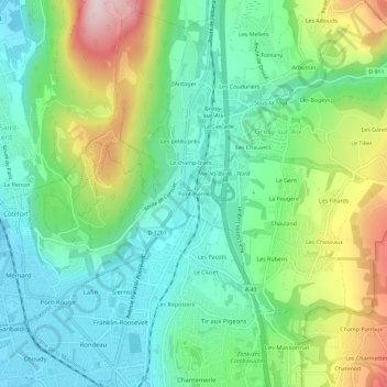 Pont-Pierreの地形図、標高、地勢