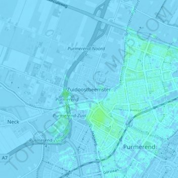 Zuidoostbeemsterの地形図、標高、地勢