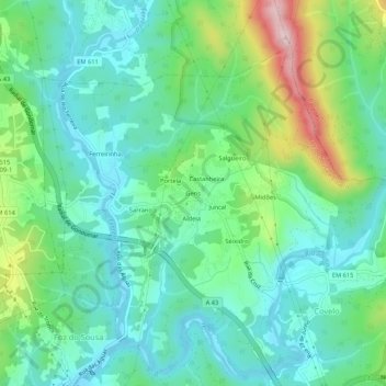 Gensの地形図、標高、地勢