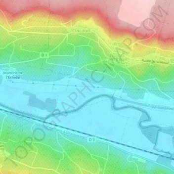 Les Crayèresの地形図、標高、地勢