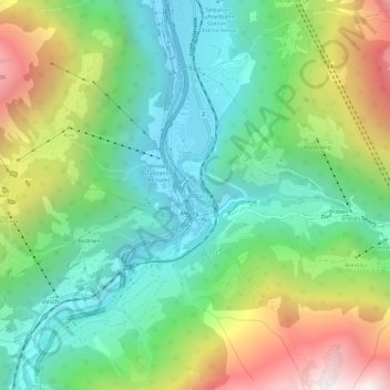 Amstegの地形図、標高、地勢