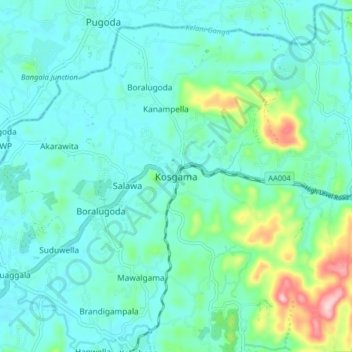 Kosgamaの地形図、標高、地勢
