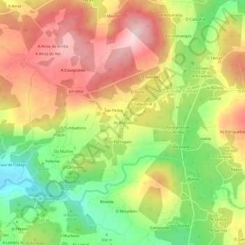 As Brañasの地形図、標高、地勢