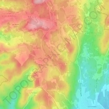 Les Noies Jeanの地形図、標高、地勢