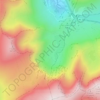 Cwm Idwalの地形図、標高、地勢