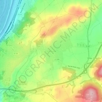 Communayの地形図、標高、地勢