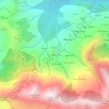 Tizeghouaneの地形図、標高、地勢