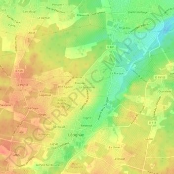 La Bouhumeの地形図、標高、地勢