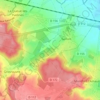 Le Bois Baronの地形図、標高、地勢