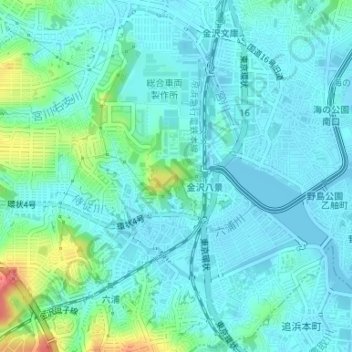 権現山（横浜市金沢区六浦）の地形図、標高、地勢