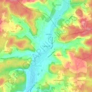 Chez Nanotの地形図、標高、地勢
