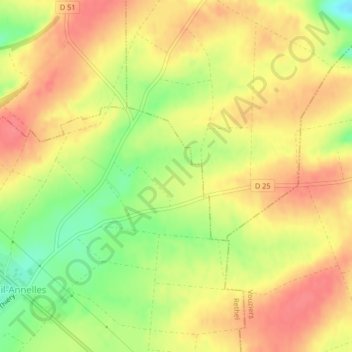 Boeufの地形図、標高、地勢