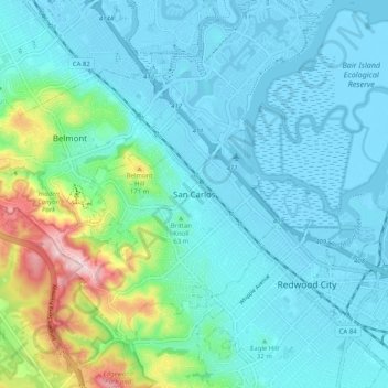 San Carlosの地形図、標高、地勢