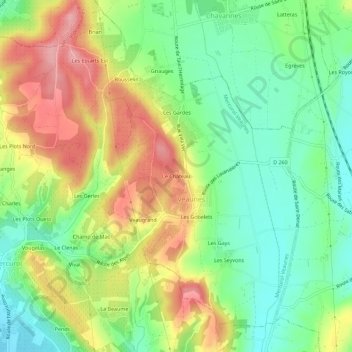 Le Châteauの地形図、標高、地勢