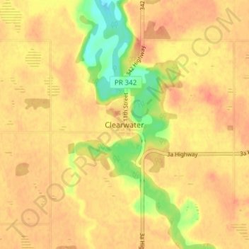 Clearwaterの地形図、標高、地勢