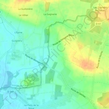 Le Bas Pouilléの地形図、標高、地勢