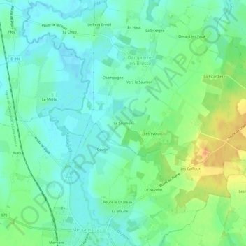 Le Saumonの地形図、標高、地勢