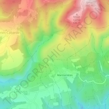 Grotte de Limousisの地形図、標高、地勢