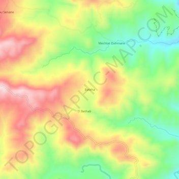 Batehaの地形図、標高、地勢